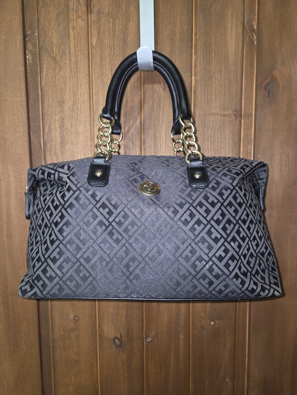 Tommy Hilfiger Black Jacquard‎ Chain-Handle Shoulder Bag